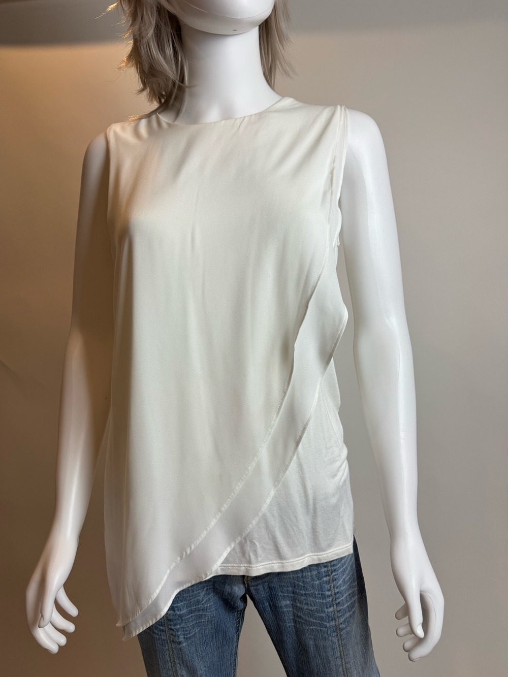 White House Black Market White Sleeveless Draped Overlay Camisole